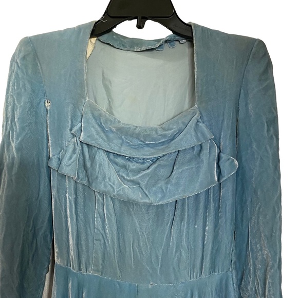 VINTAGE 1950s Light Blue Crushed Velvet Circle Skirt Dress Mrs. Maisel XS/S - Picture 4 of 15